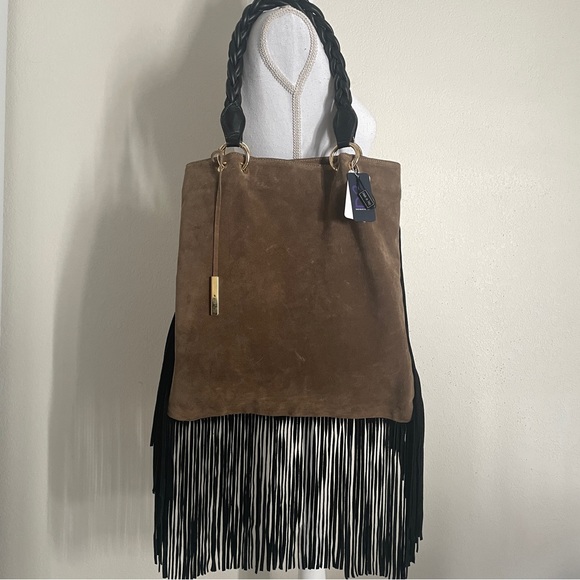 NWT DSQUARED2 LEATHER SUEDE WITH FRINGE BAG - Picture 2 of 10